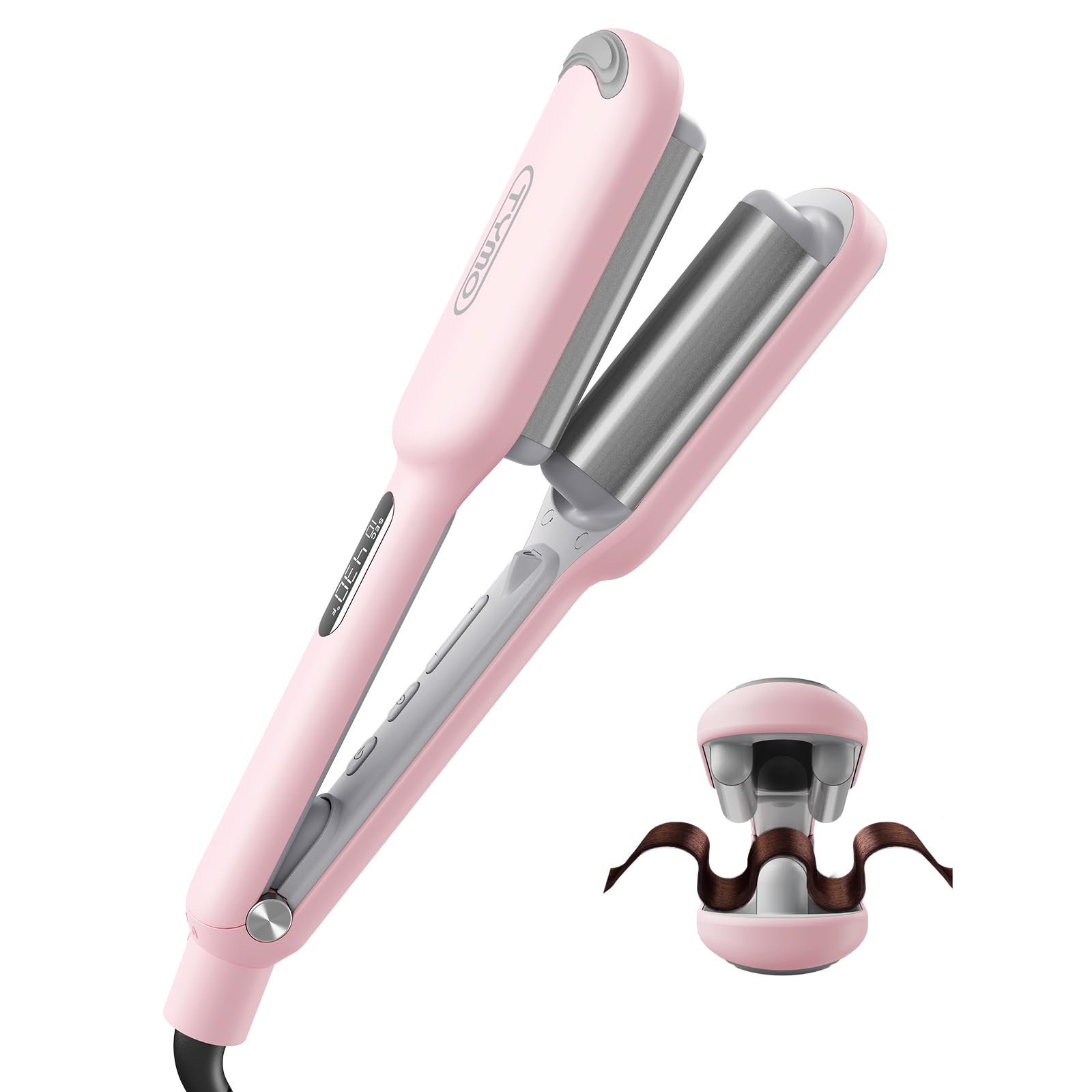 TYMO ROVY Beach Waves Curling Wand close-up highlights full-wrap insulation for safe styling.