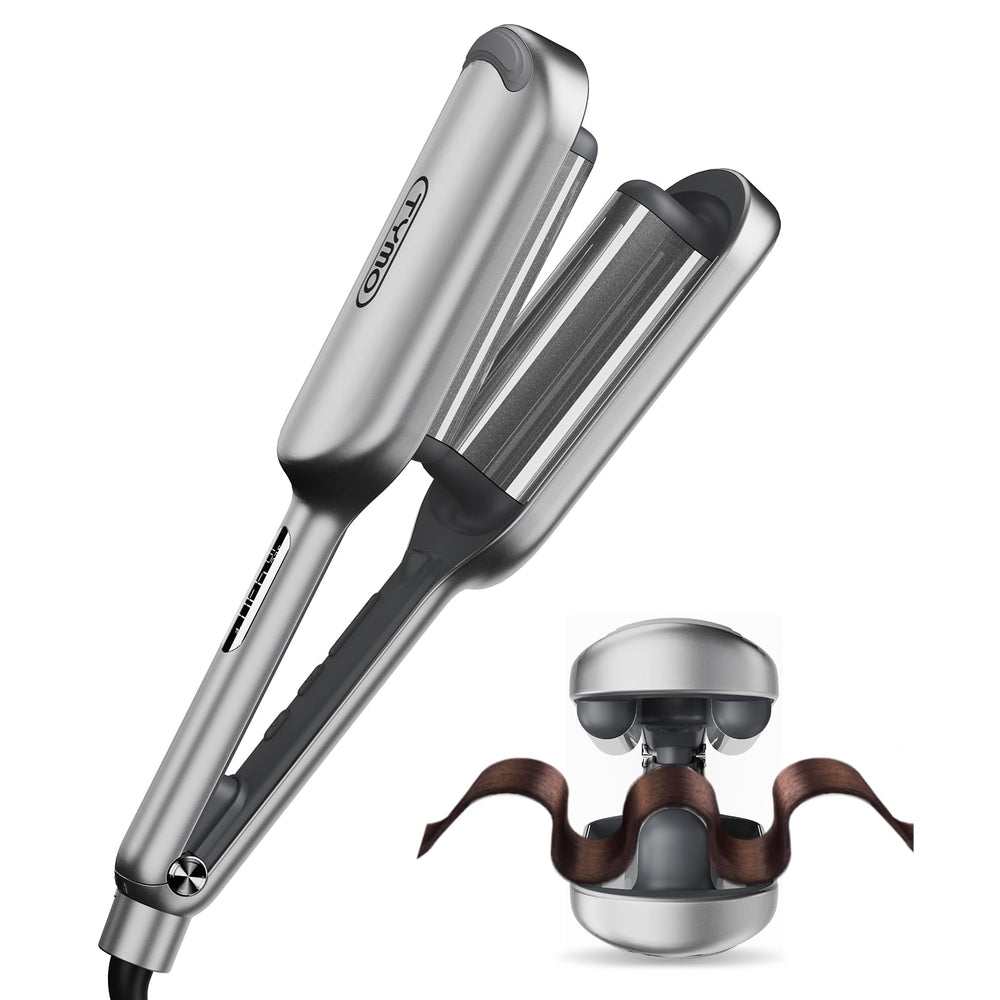 TYMO ROVY beach waves iron handle closeup demonstrating easy clamp for quick curls.