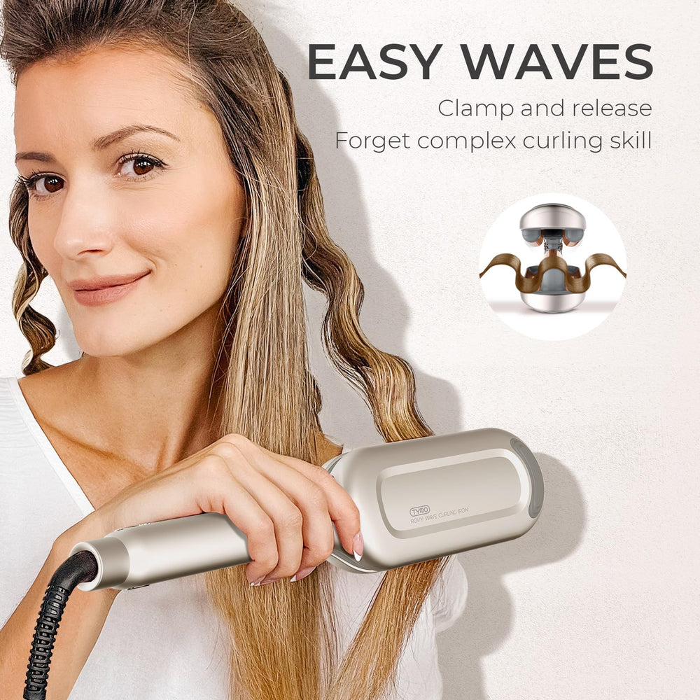TYMO ROVY ceramic 3-barrel provides uniform heat for voluminous waves.