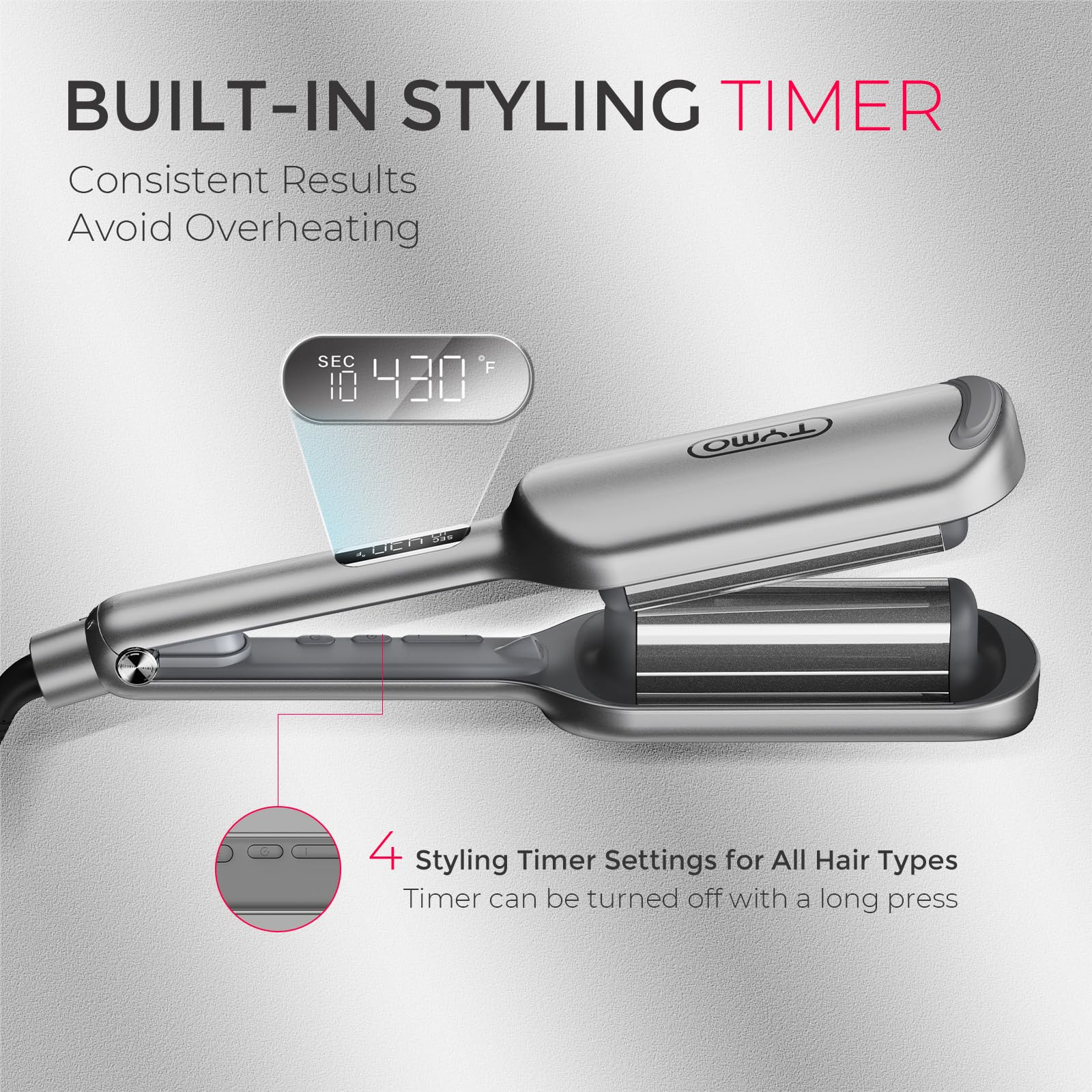 TYMO ROVY ionic deep waver in use showing frizz-reducing shine.