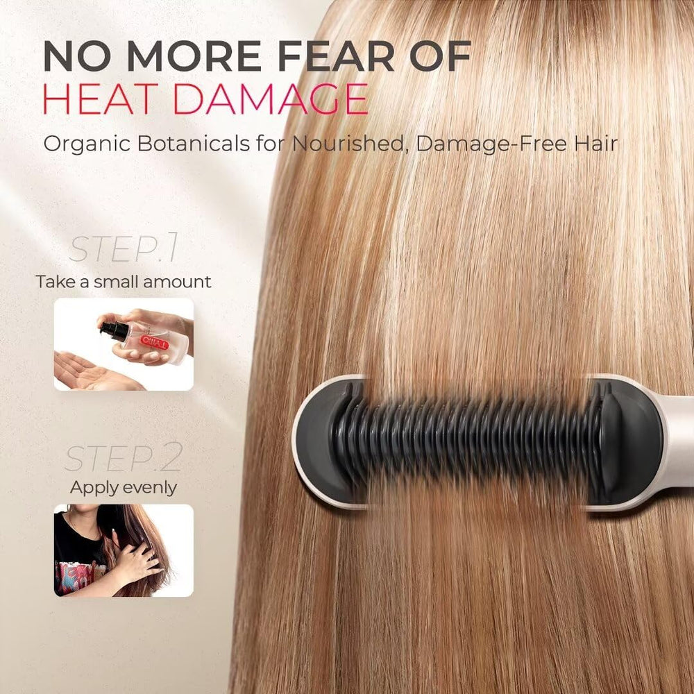 TYMO Weightless Hair Oil on dry hair illustrates frizz control and added shine.