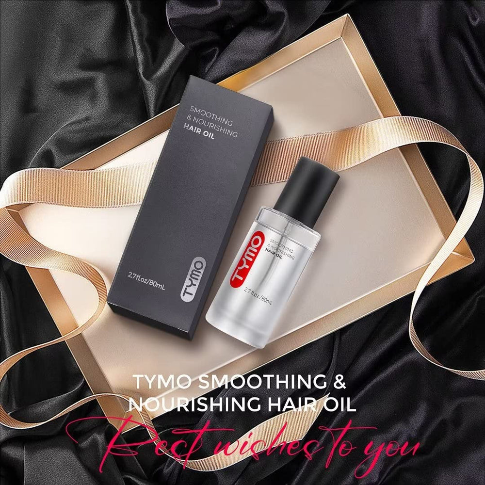 TYMO Weightless Hair Oil packaging with recyclable glass communicates eco-conscious design.