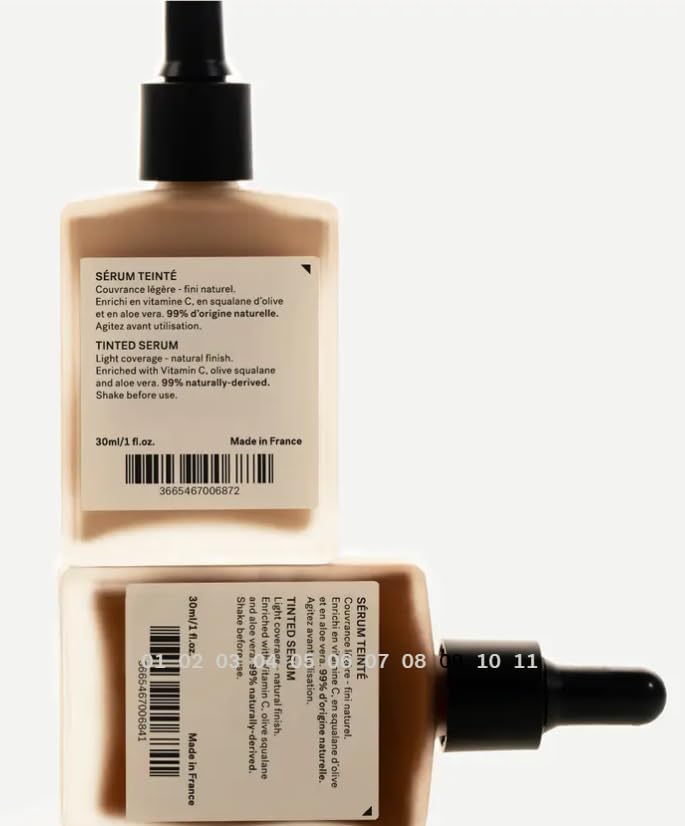 Typology tinted serum texture swatch showing light coverage for natural glow.