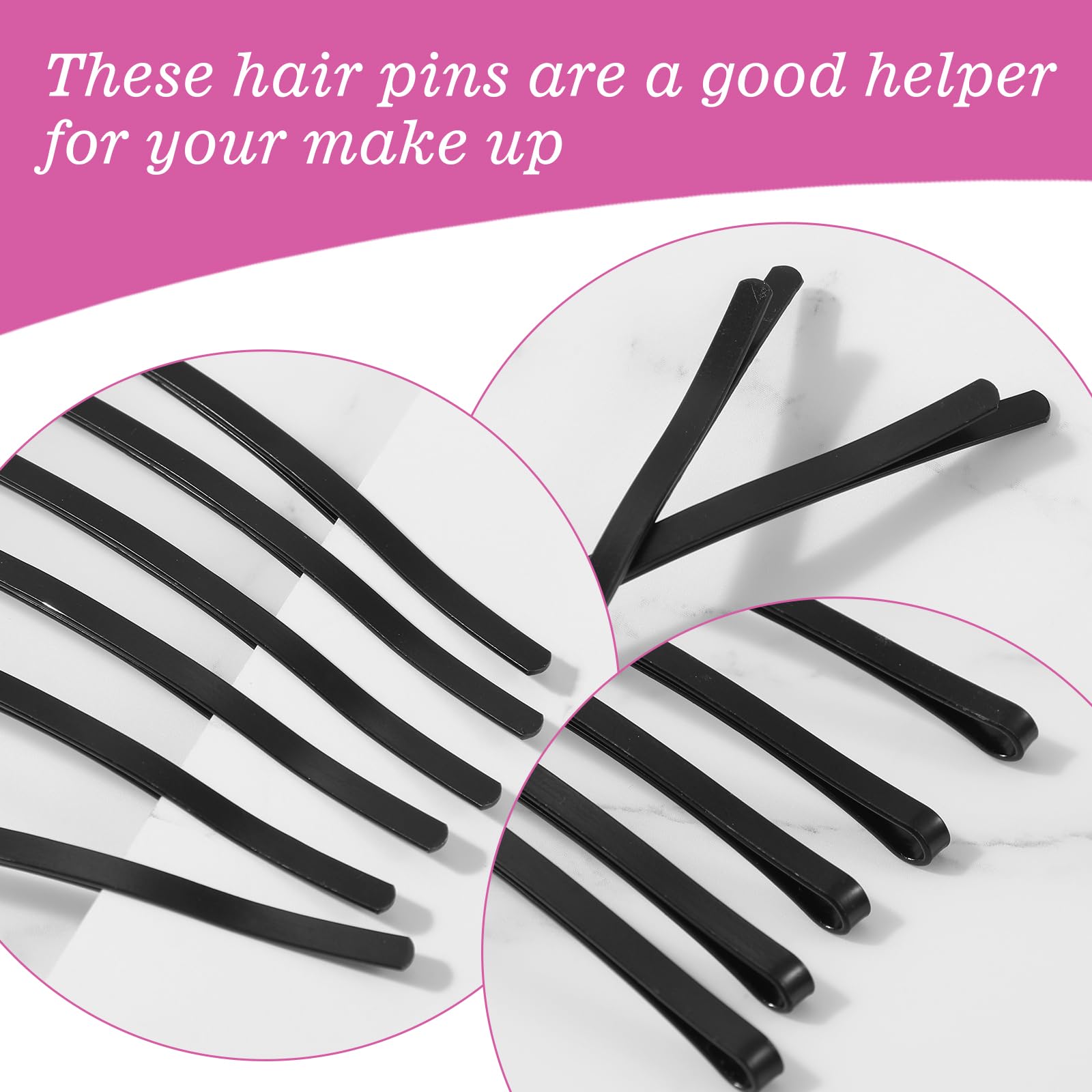 Tyqour curved bobby pins securing intricate buns in thick hair.