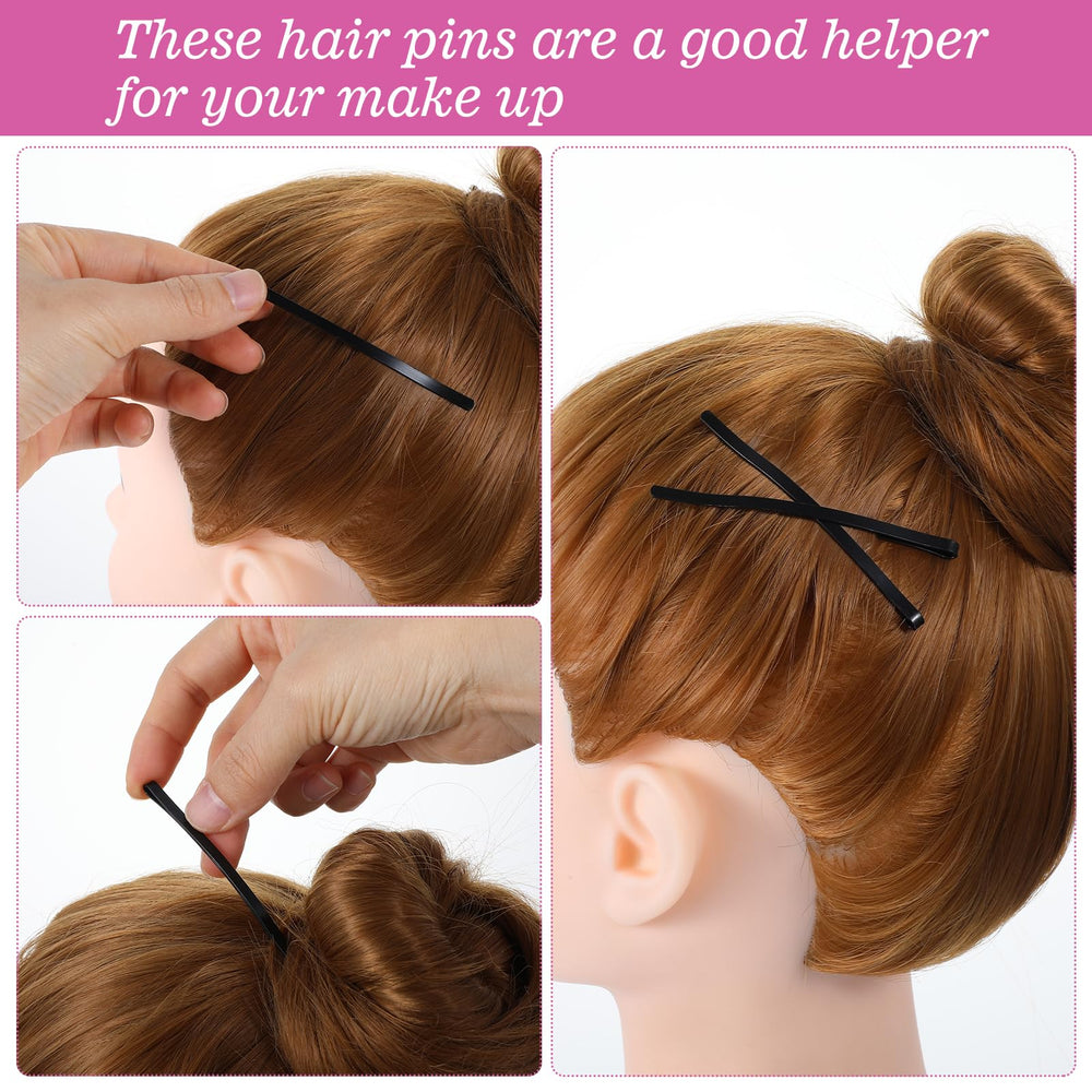 Tyqour long hair pins 3.35 inches in use during voluminous styles.