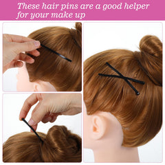 Tyqour long hair pins 3.35 inches in use during voluminous styles.