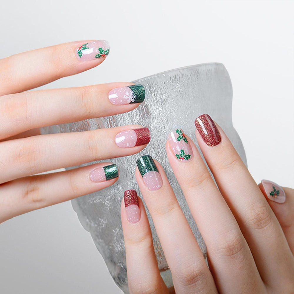 Tyuimhx holly design nail strips applied with ease for salon-like results.