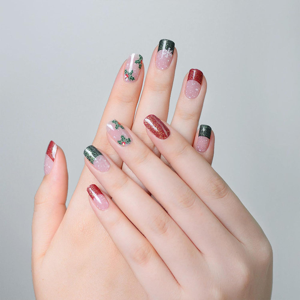 Tyuimhx Christmas gel nail strips snowflake design for festive nail art.