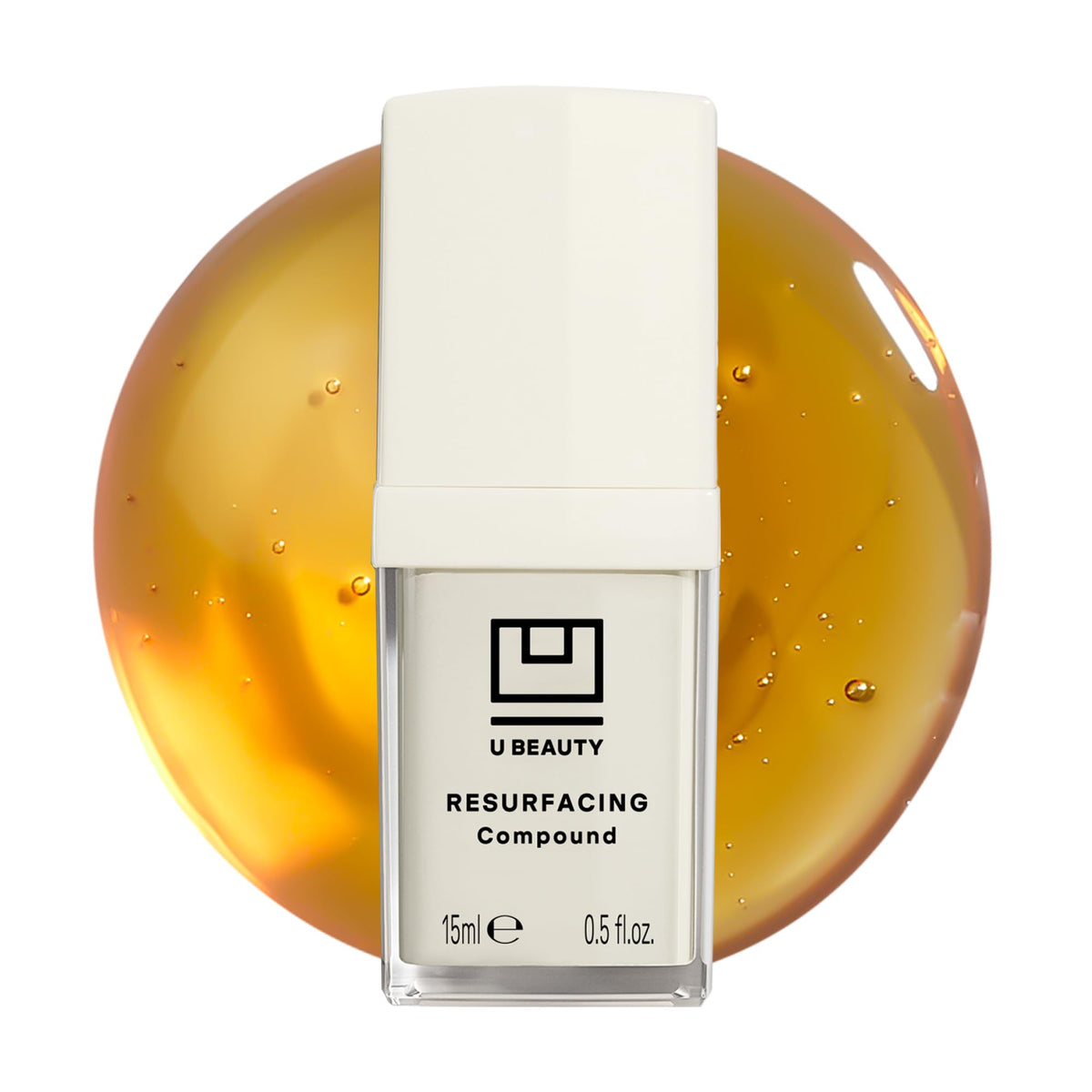 U Beauty Resurfacing Compound Serum bottle close-up for radiant skin.