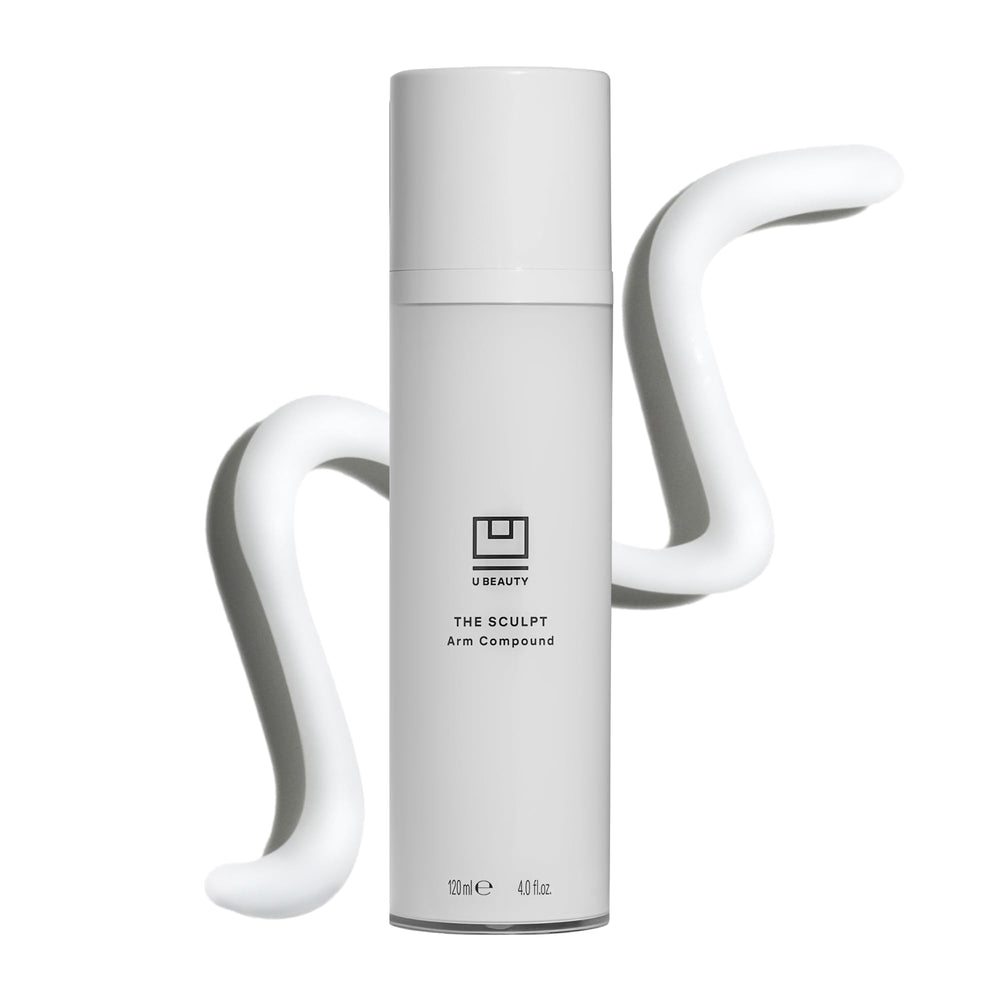 U Beauty SCULPT Arm Compound tube closeup, creamy formula for firming and hydration.