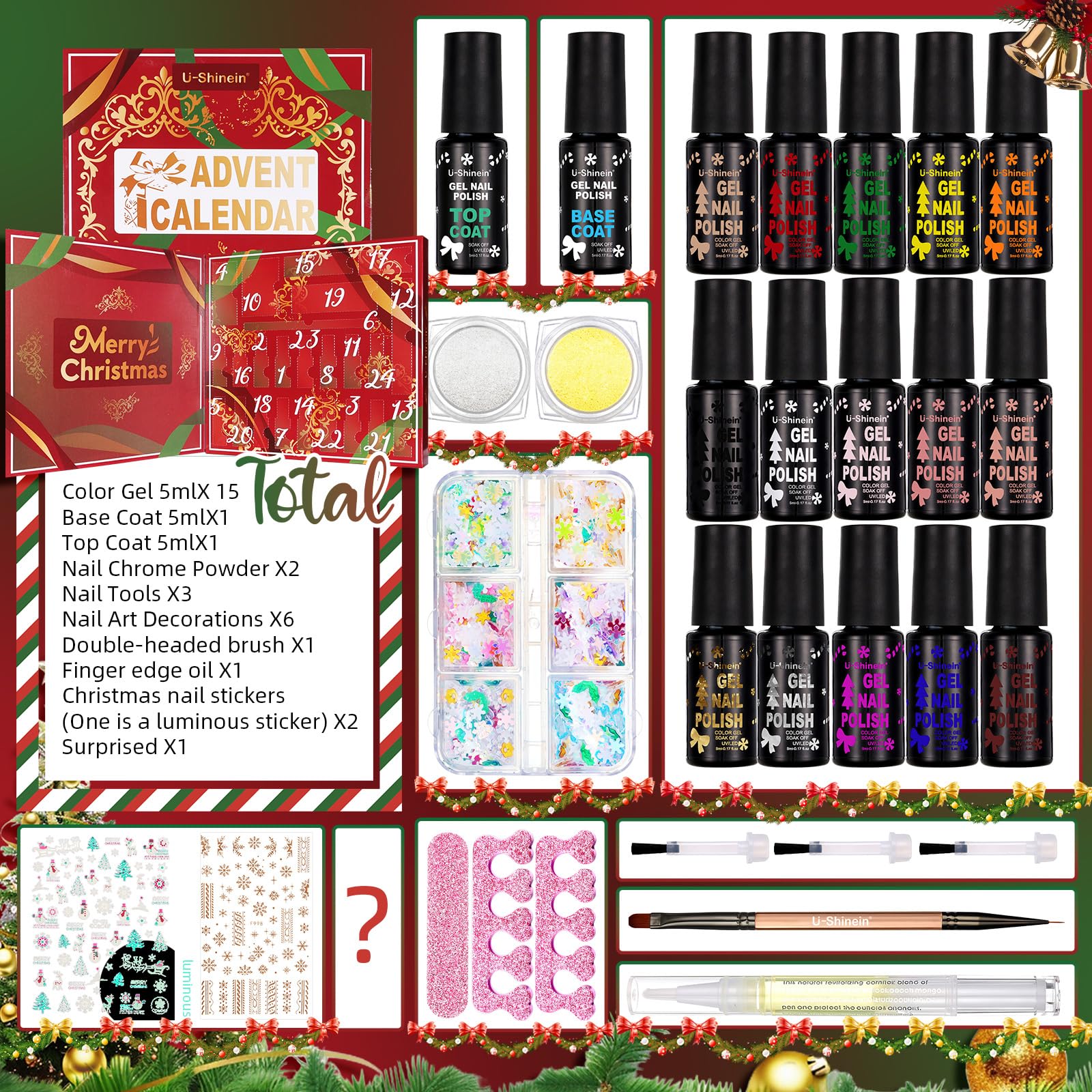 U-Shinein 24-day nail polish collection for daily color moments.