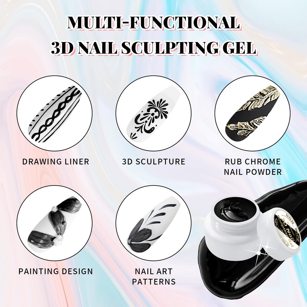 U-Shinein 5-in-1 gel showcases versatile sculpture, painting, powder, glitter, and DIY art potential.