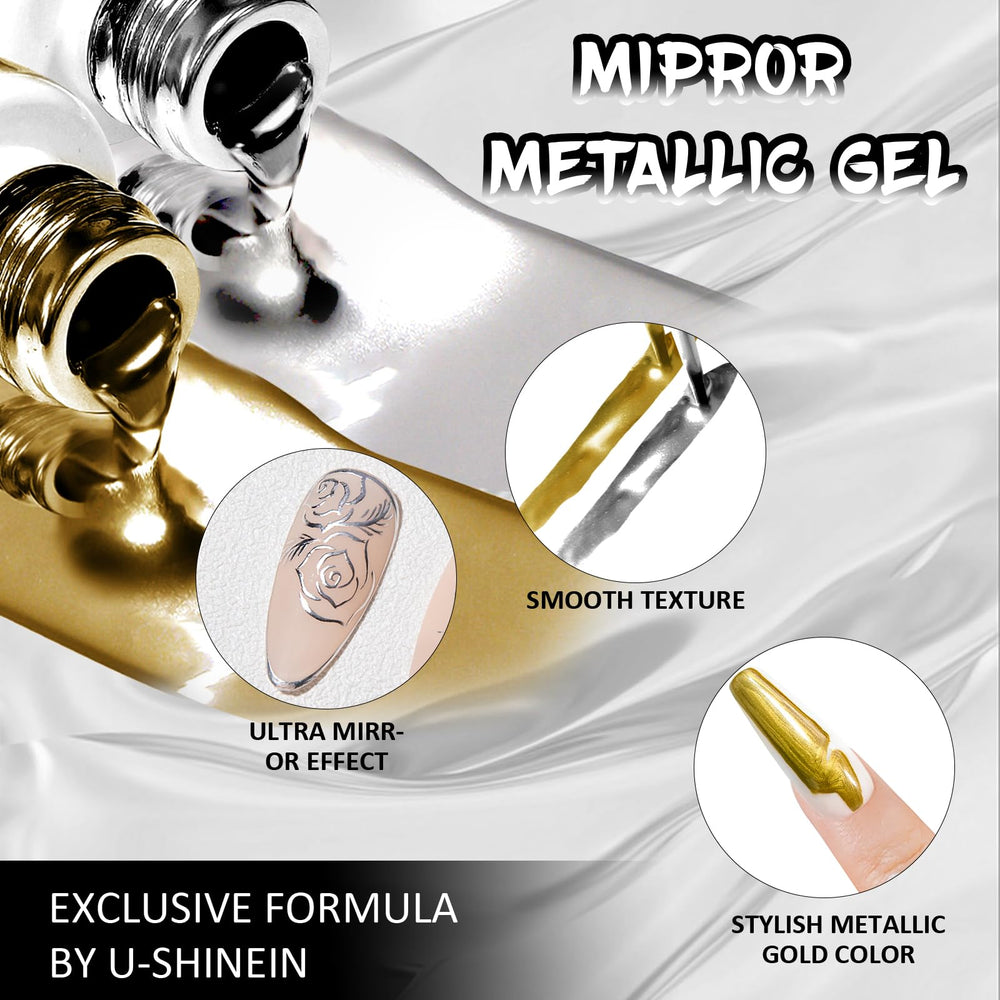 U-Shinein silver-gold metallic nail art offers versatile chrome designs