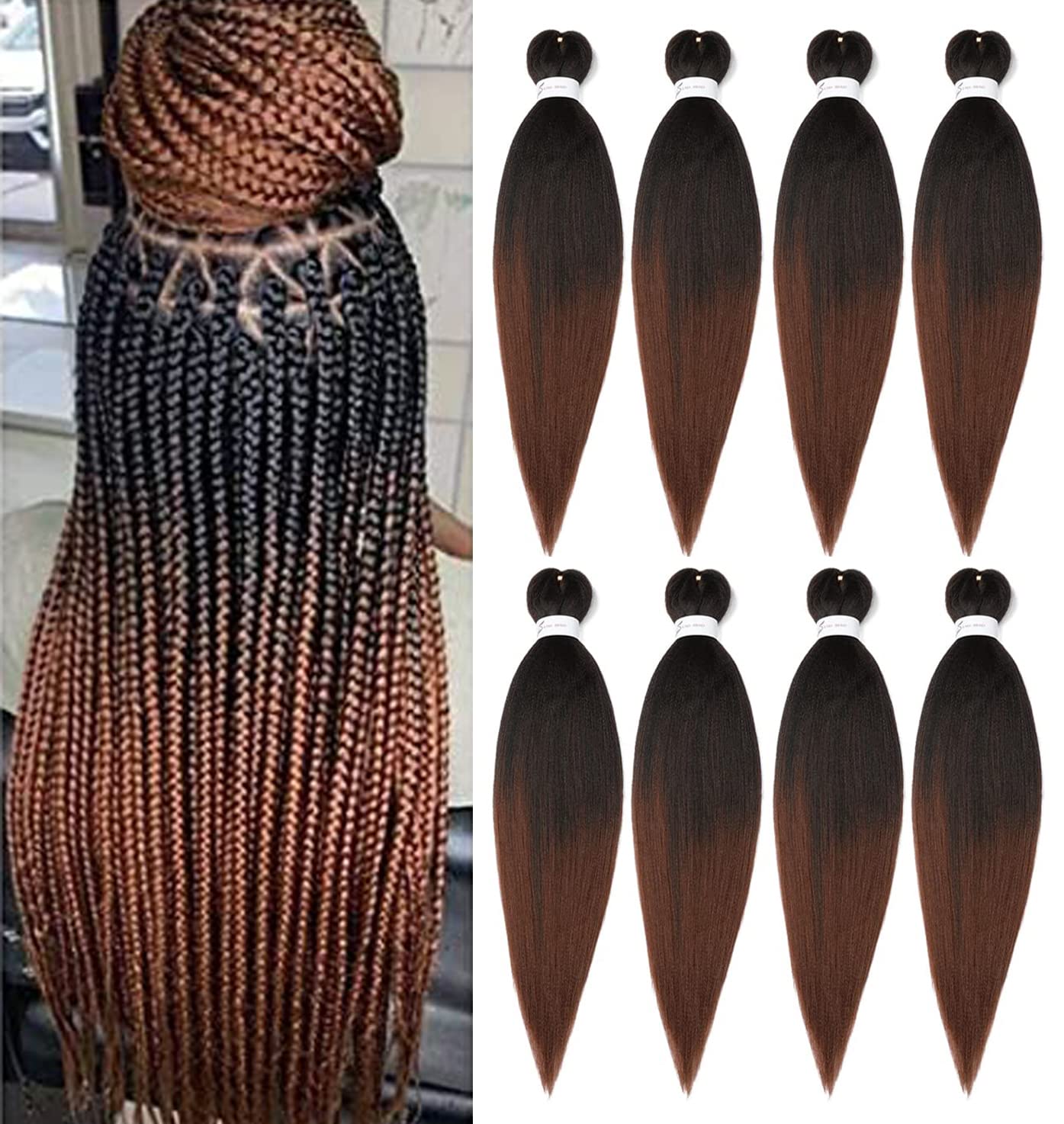 Ubeleco braiding hair ombre 24in 8 packs packaging front view for quick color selection