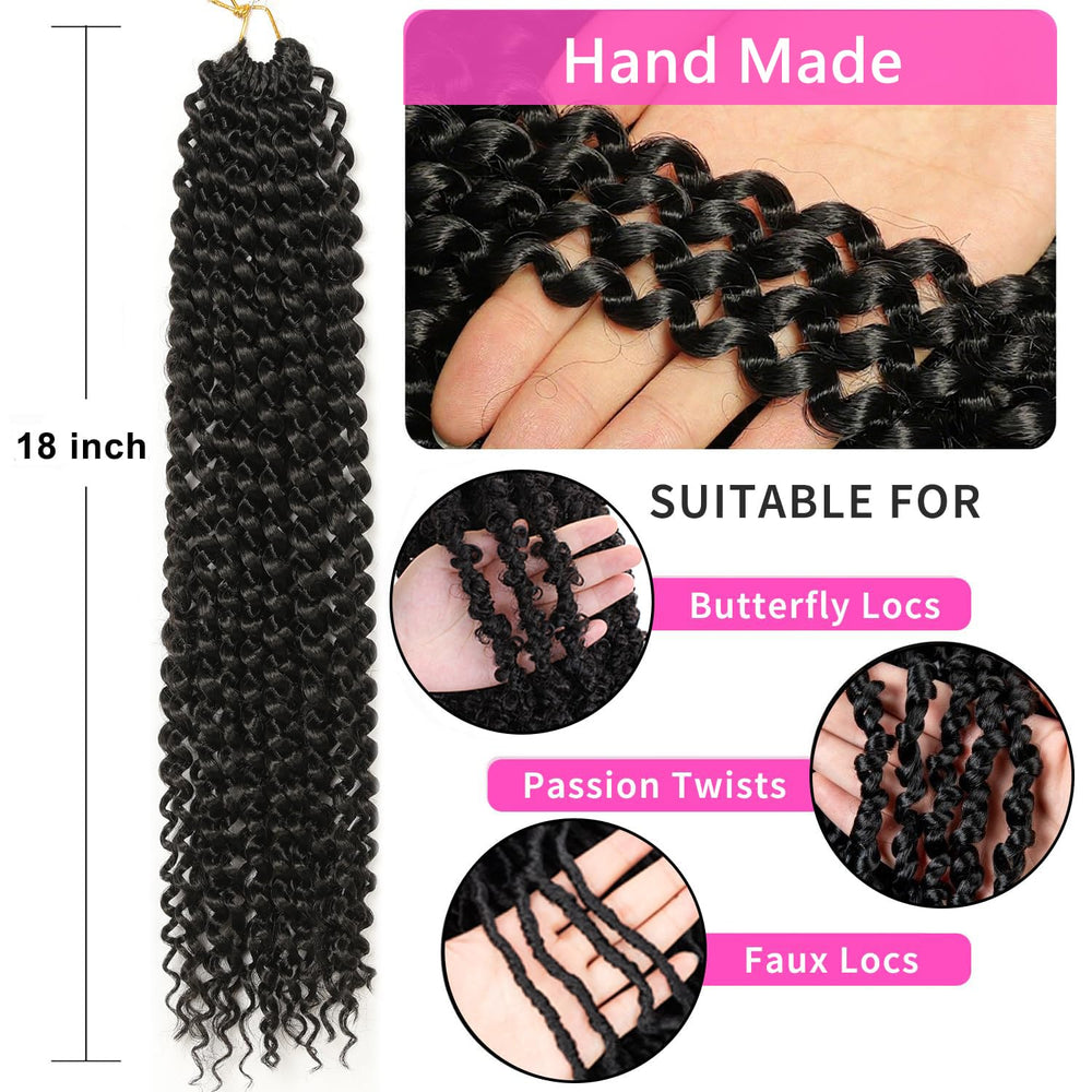 Ubeleco Passion Twist Hair 18in smooth, tight curls exhibiting long-lasting hold.