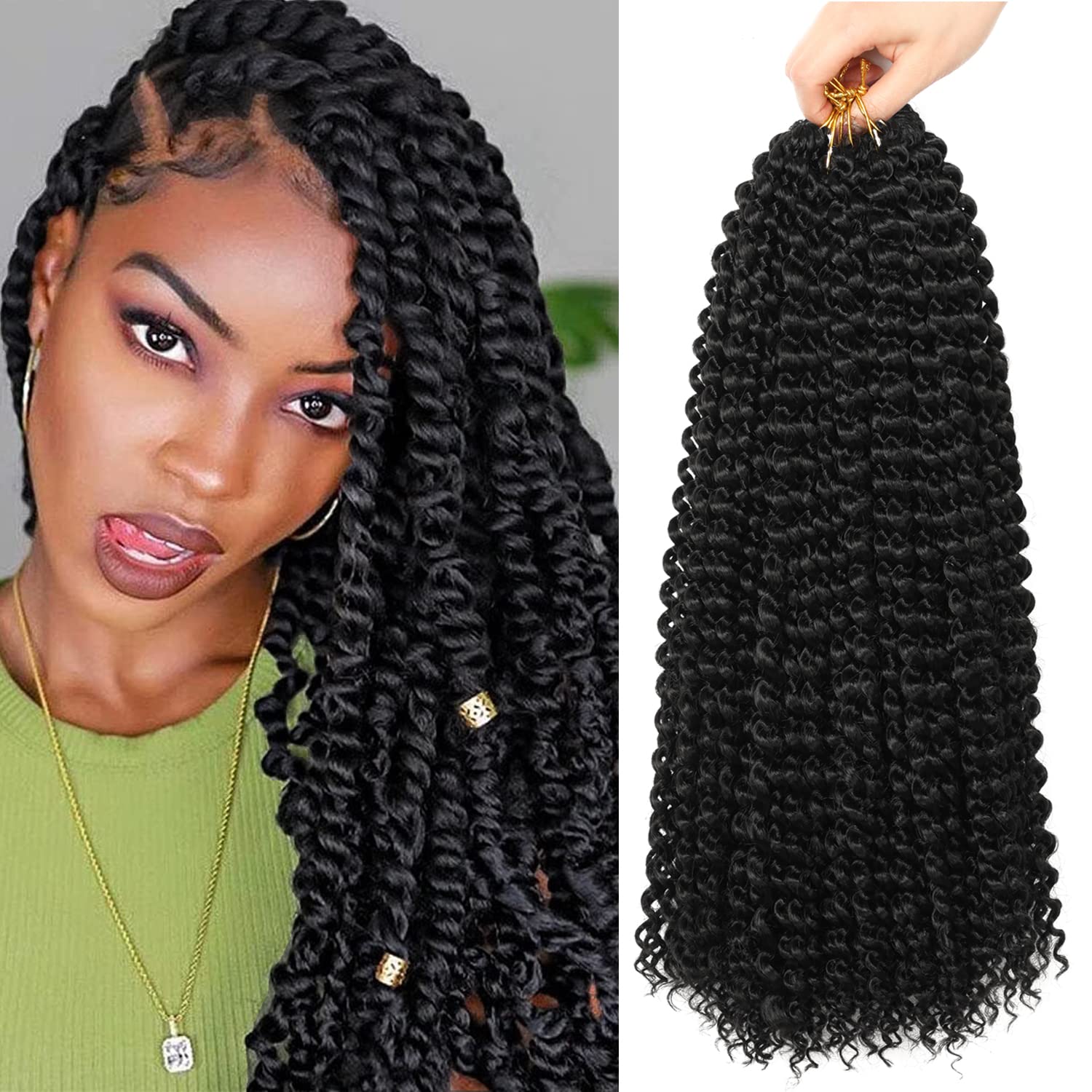 Ubeleco Passion Twist Hair 18in water-wave close-up shows soft, bouncy texture for natural styling.