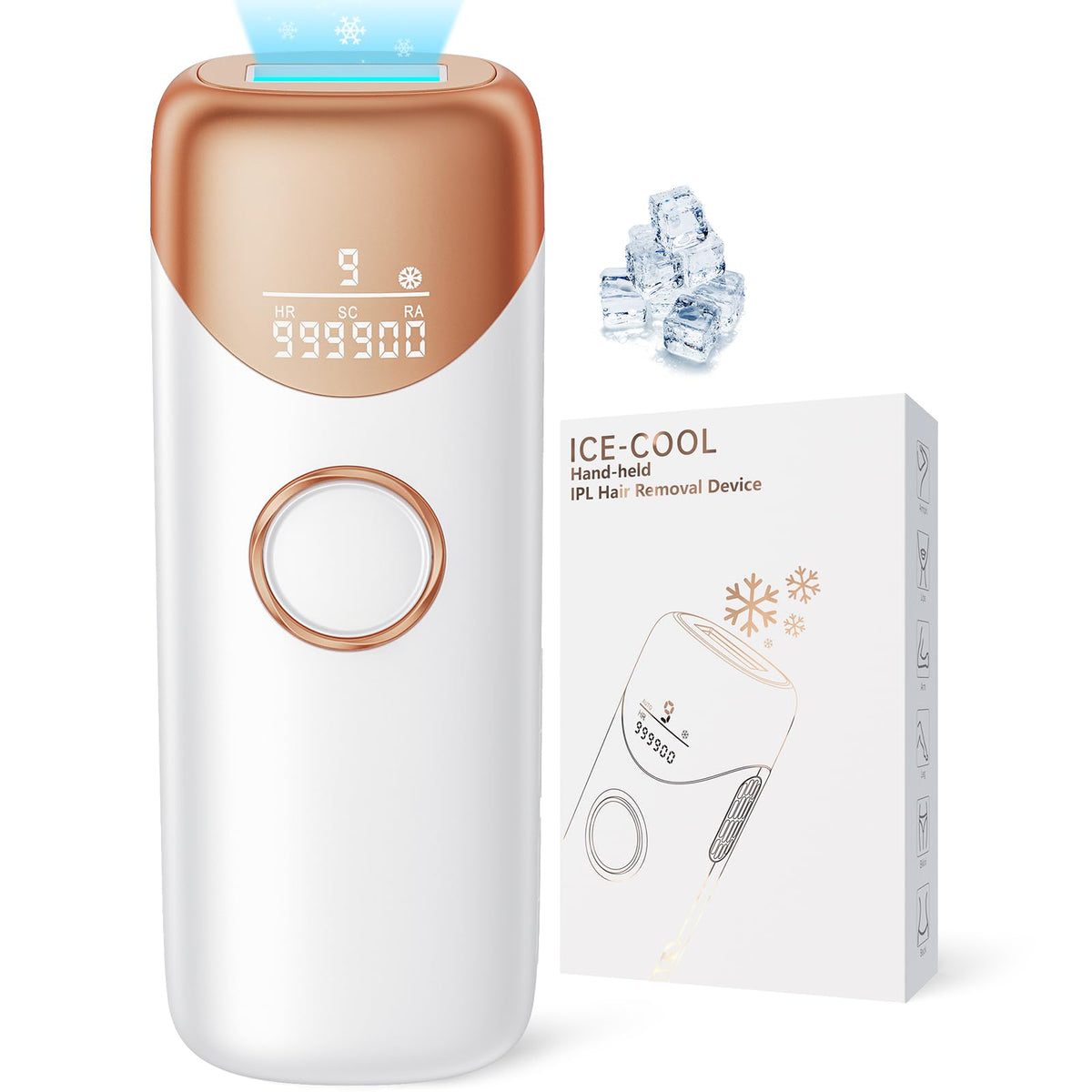 Ubroo IPL device front view in gold offers a convenient at-home treatment option.