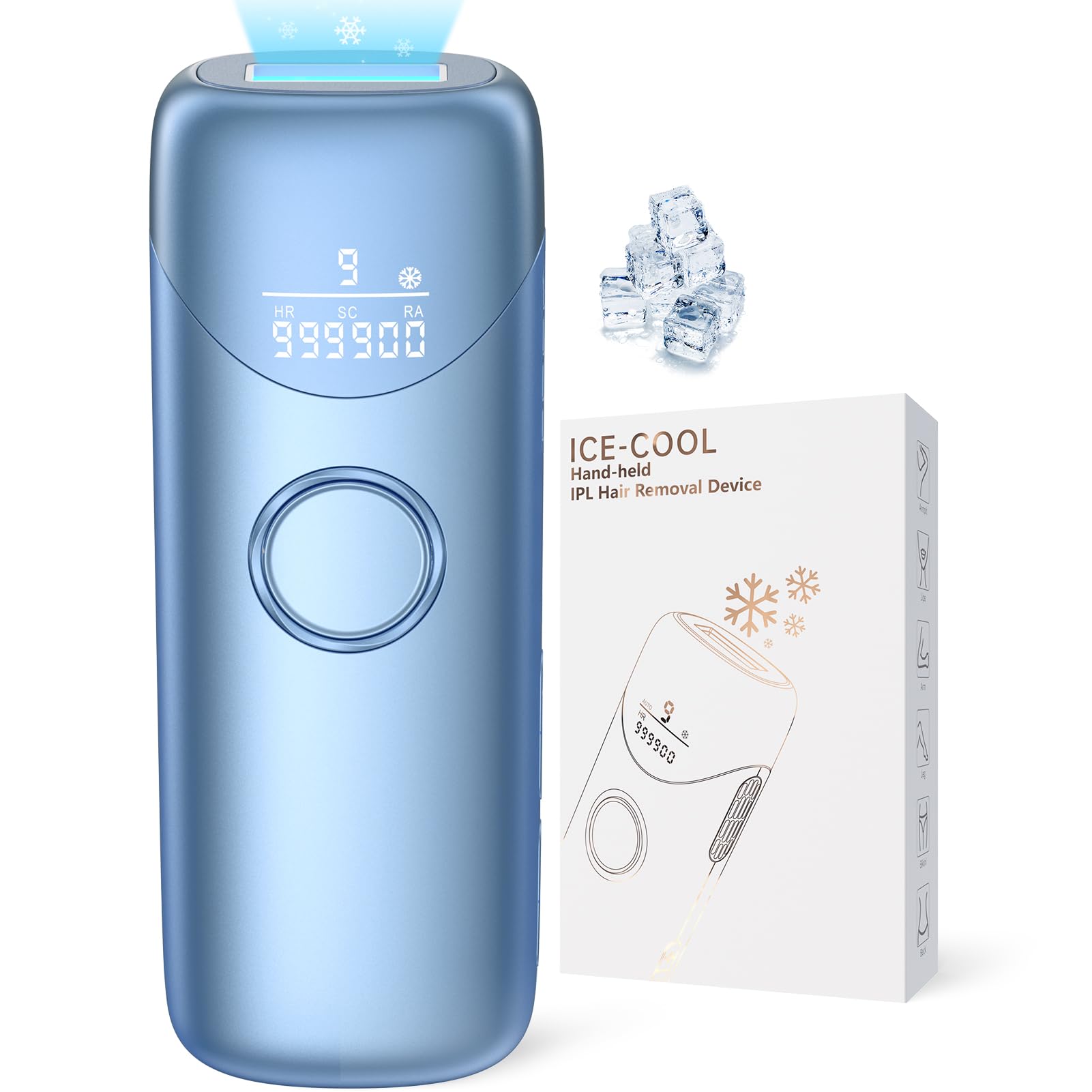 Ubroo IPL device in blue front view for at‑home painless hair removal sessions