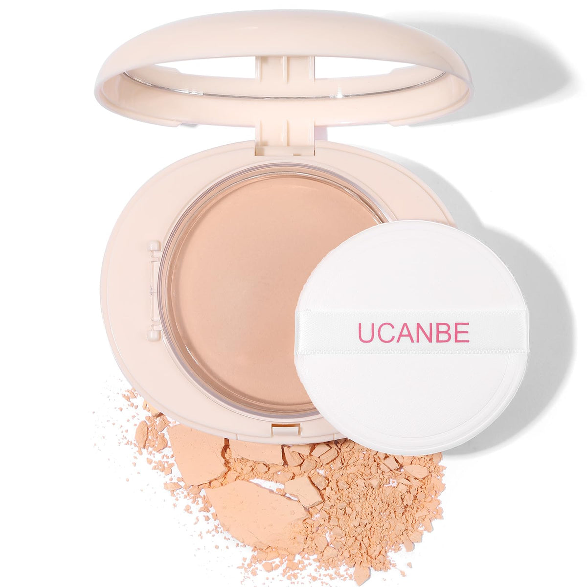 UCANBE 2-in-1 pressed powder compact with matte finish for all-day oil control.