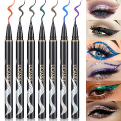 UCANBE 7 Colors Shimmer Eyeliner Set close-up of glittery satin finishes for day-to-night looks.