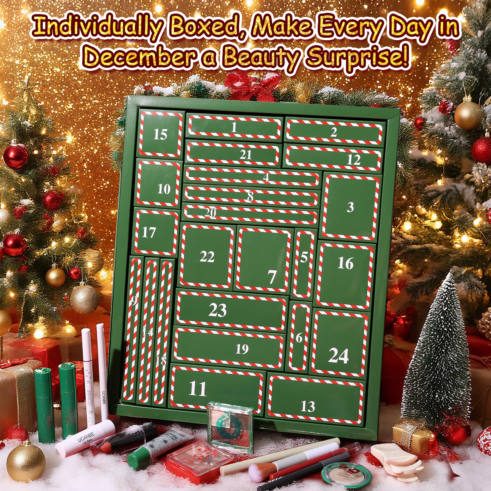 UCANBE Advent Calendar eyeshadow palette showcases versatile color payoff for daily glam.