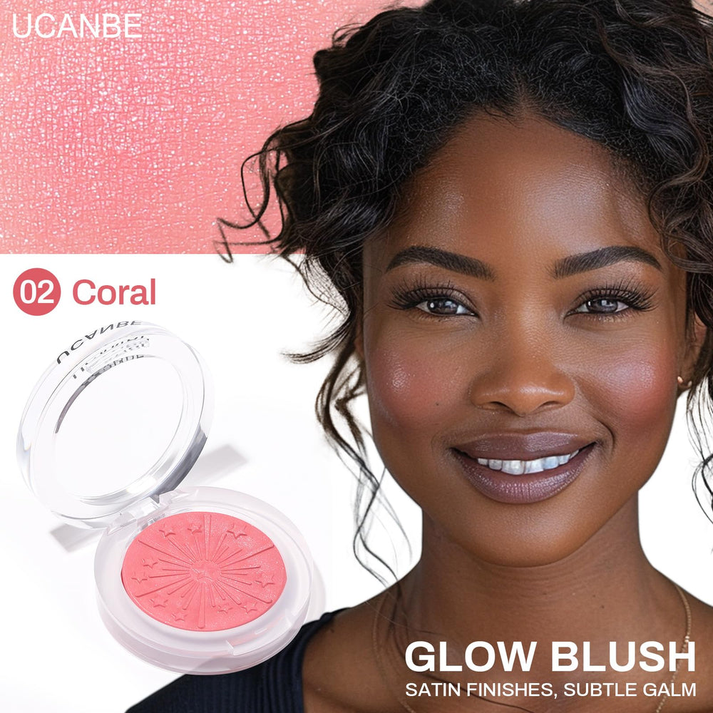 UCANBE Baked Blush 02 Coral texture closeup highlighting seamless blendability.