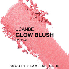 UCANBE Baked Blush 02 Coral seamless blending shot demonstrates effortless application.