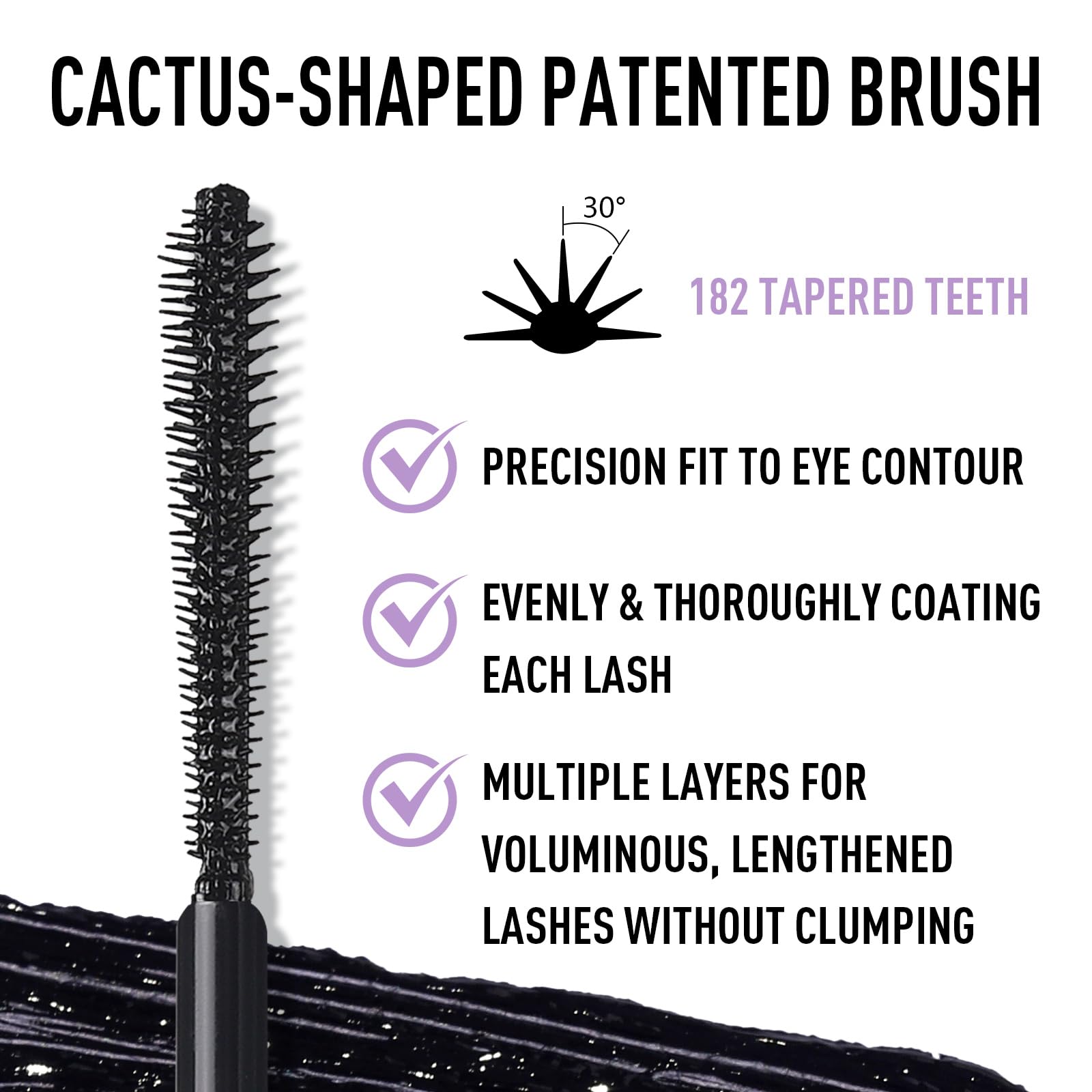 UCANBE Black Waterproof Mascara closeup demonstrates sweat-proof, smudge-resistant performance.