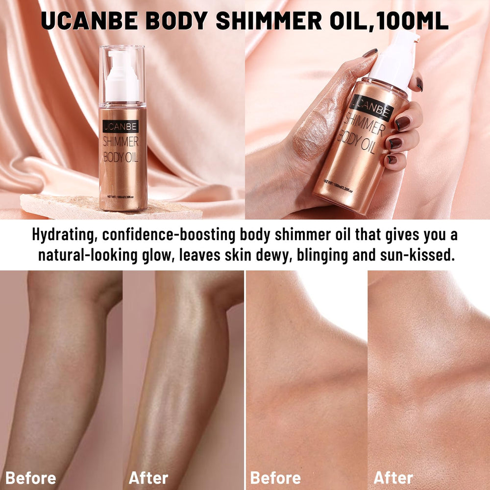 UCANBE Body Shimmer Oil swirled into lotion intensifies shimmer