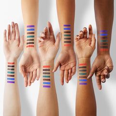 UCANBE bold orange shimmer eyeliner swatch contrasts with blue-green for artistic looks.