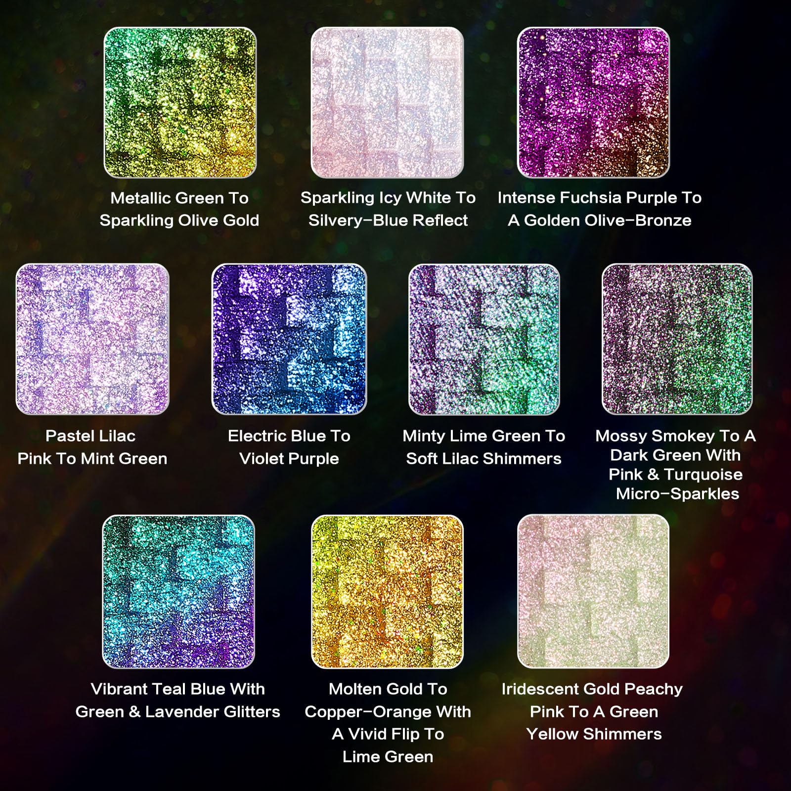 UCANBE Chameleon Multichrome color-shift teal-to-gold swatches enable versatile gradient looks.