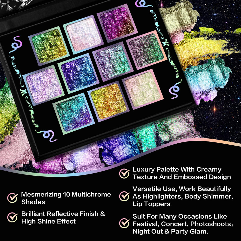UCANBE Chameleon Multichrome foil-finish shimmer catches light for dramatic eye looks.