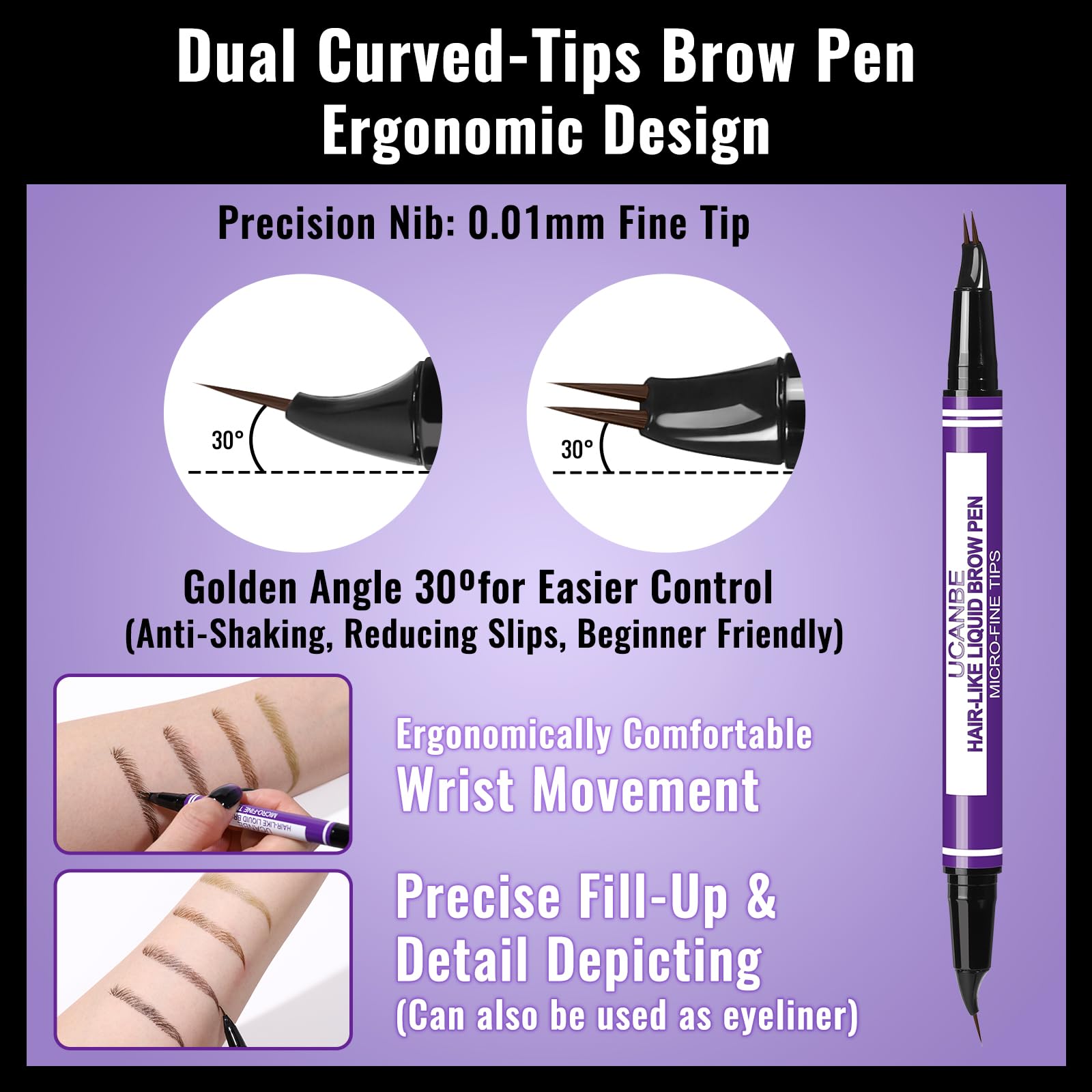 UCANBE Eyebrow Pen 2-prong tip outlines brows quickly