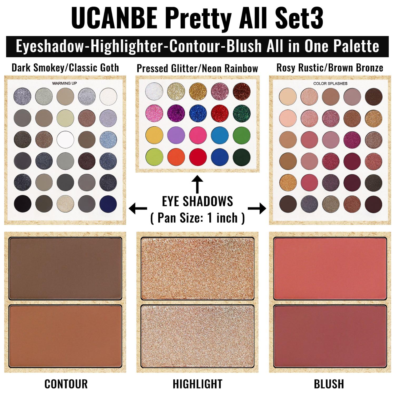 UCANBE Eyeshadow Palette with professional brush set for precision application.