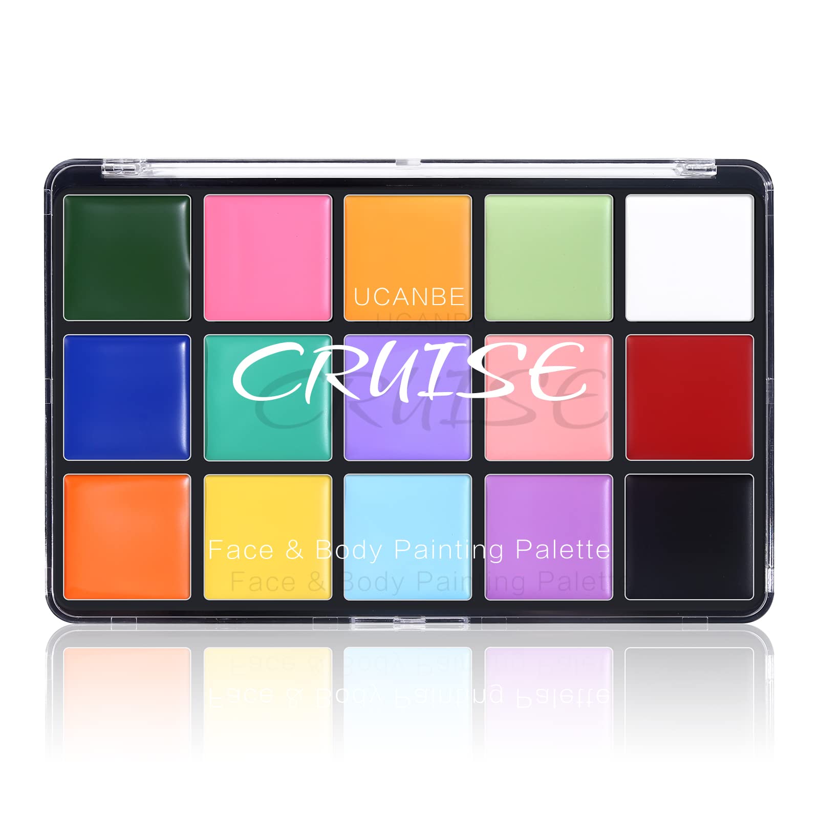 UCANBE Face Body Paint Oil 15 macaron colors swatches for pro and beginner color blending.