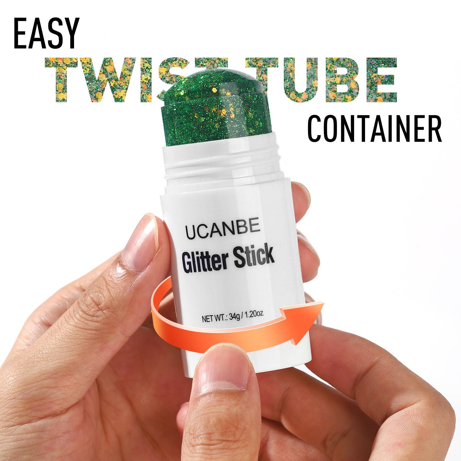 UCANBE Green Body Glitter Stick color swatch demonstrates seven hues for festival-ready color palettes.