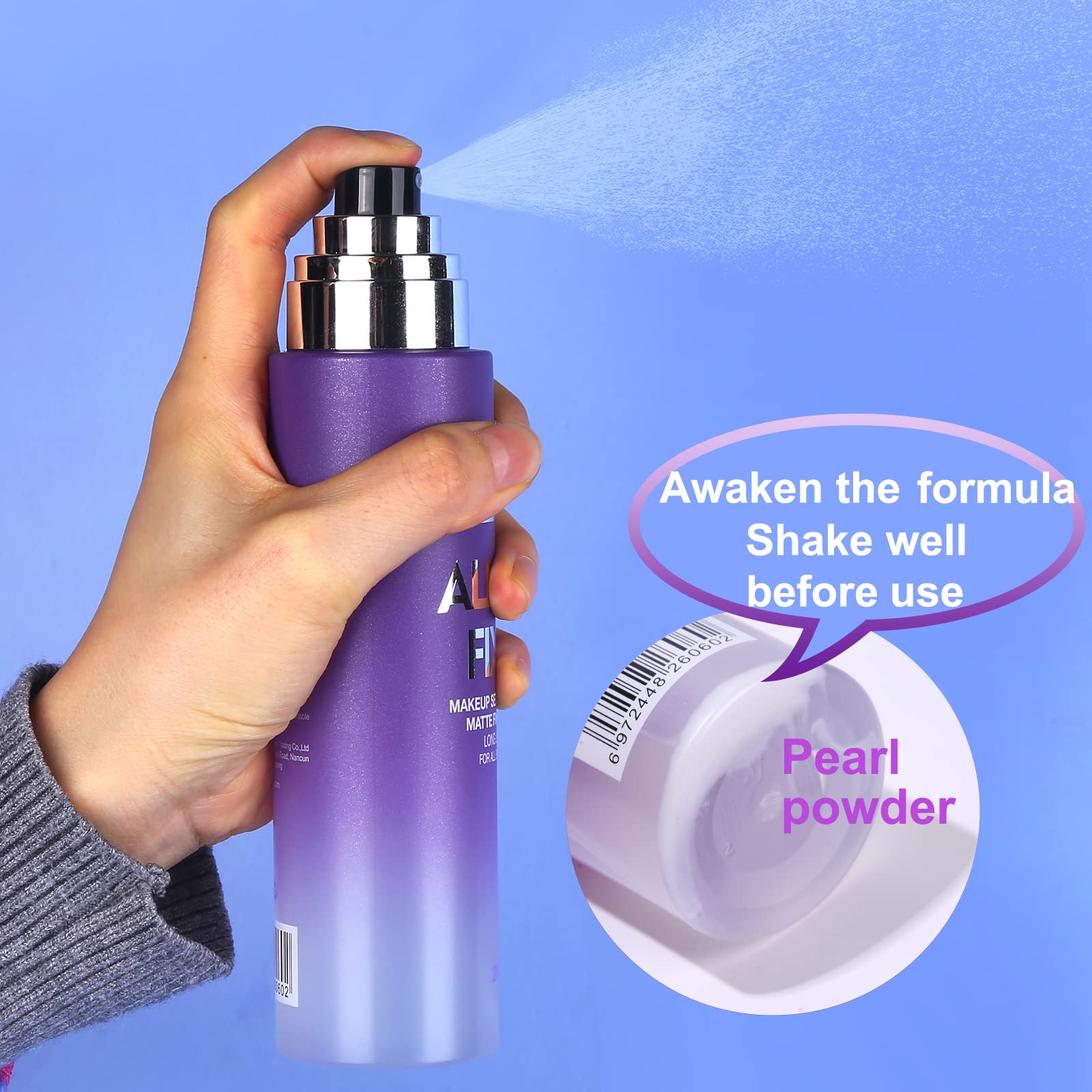 UCANBE makeup setting spray in hands for easy, controlled application