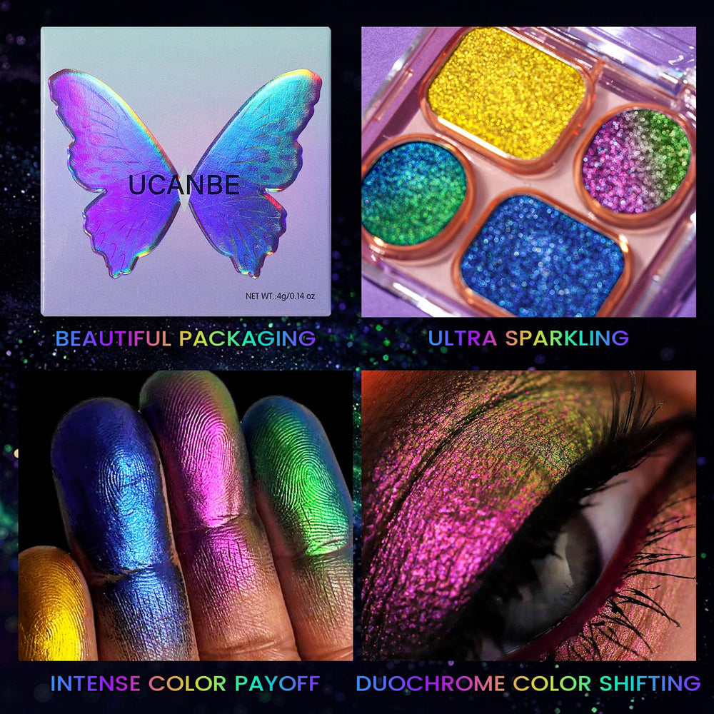 UCANBE ultramarine-blue shimmer swatch demonstrates vivid pigment payoff