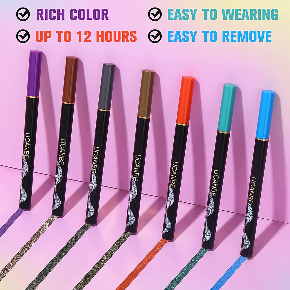 UCANBE water-based eyeliner pen swatch shows smooth flow and drag-proof precision.