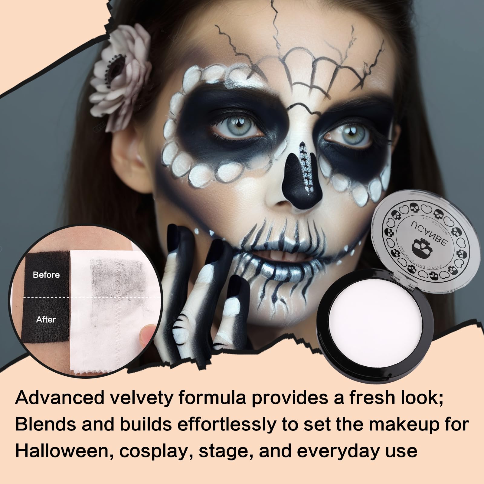 UCANBE white powder puff application enables quick on-the-go touch-ups
