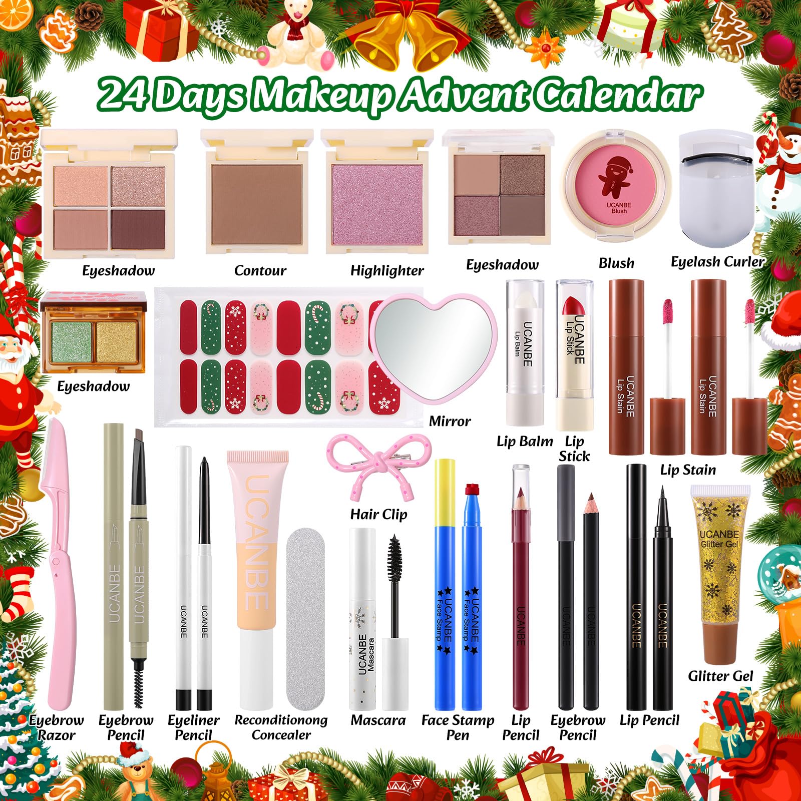 UCANBEMAKEUP eyeshadow-mascara-set showcases essential eye makeup for glamorous or everyday looks.