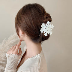 UCCASA Christmas Snowflake Hair Clip closeup pearls highlight delicate detail and secure grip.
