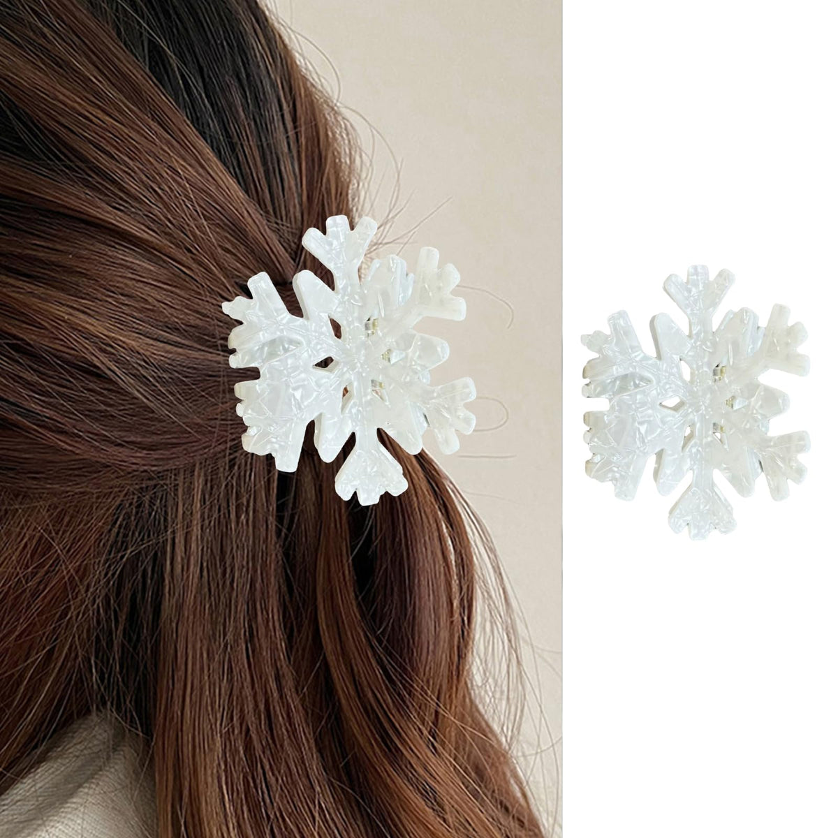 UCCASA Christmas Snowflake Hair Clip side view shows festive sparkle for party-ready hairstyles.