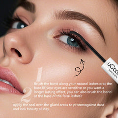 UCOOLME Lash Bond and Seal swatch shows black bond vs white seal for finish options.
