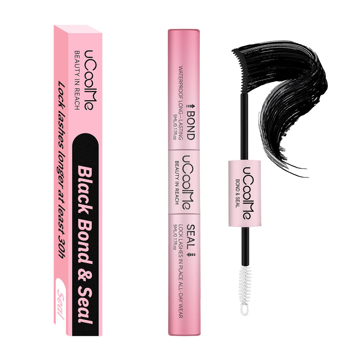 UCOOLME Lash Bond and Seal bottle shows long-lasting hold for all-day lashes.