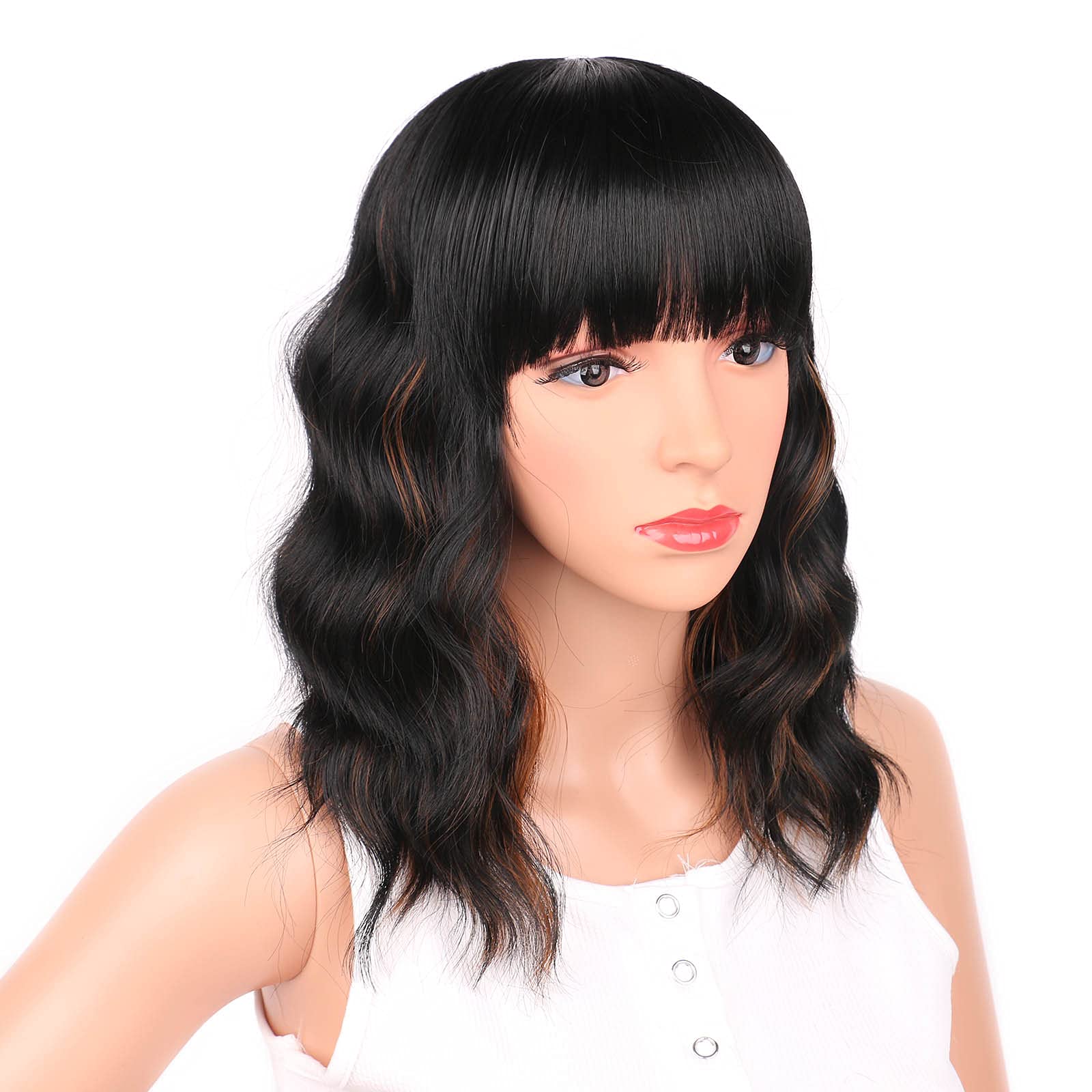 Ucubb short wavy bob with bangs emphasizes face framing texture
