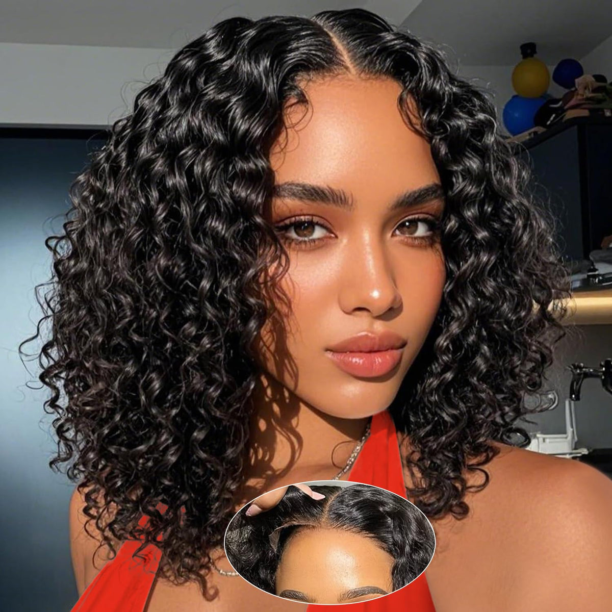 UCUVIC Curly Bob Wig 5x5 lace front natural parting and daily styling.