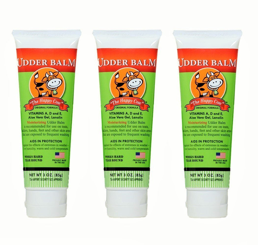 Udder Balm Happy Cow jar demonstrates deep moisture for extremely dry skin.