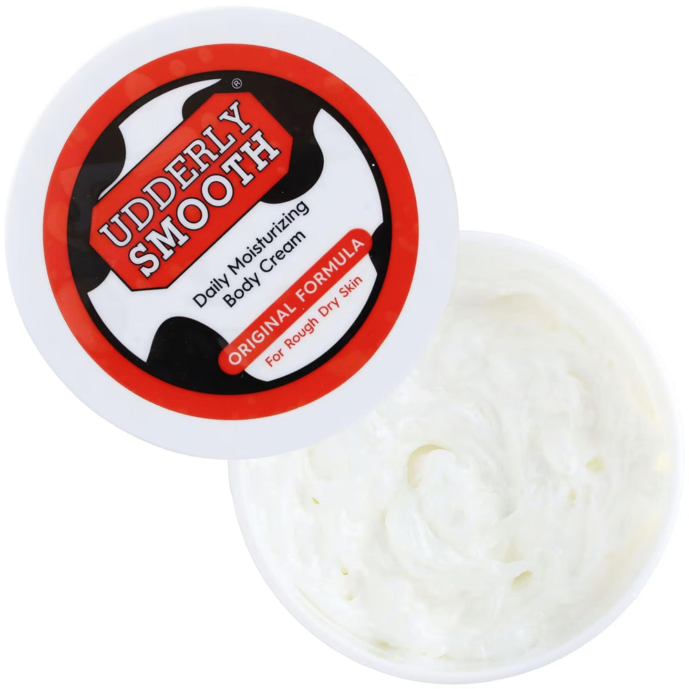 Udderly Smooth daily routine use showing convenient three-tube pack.