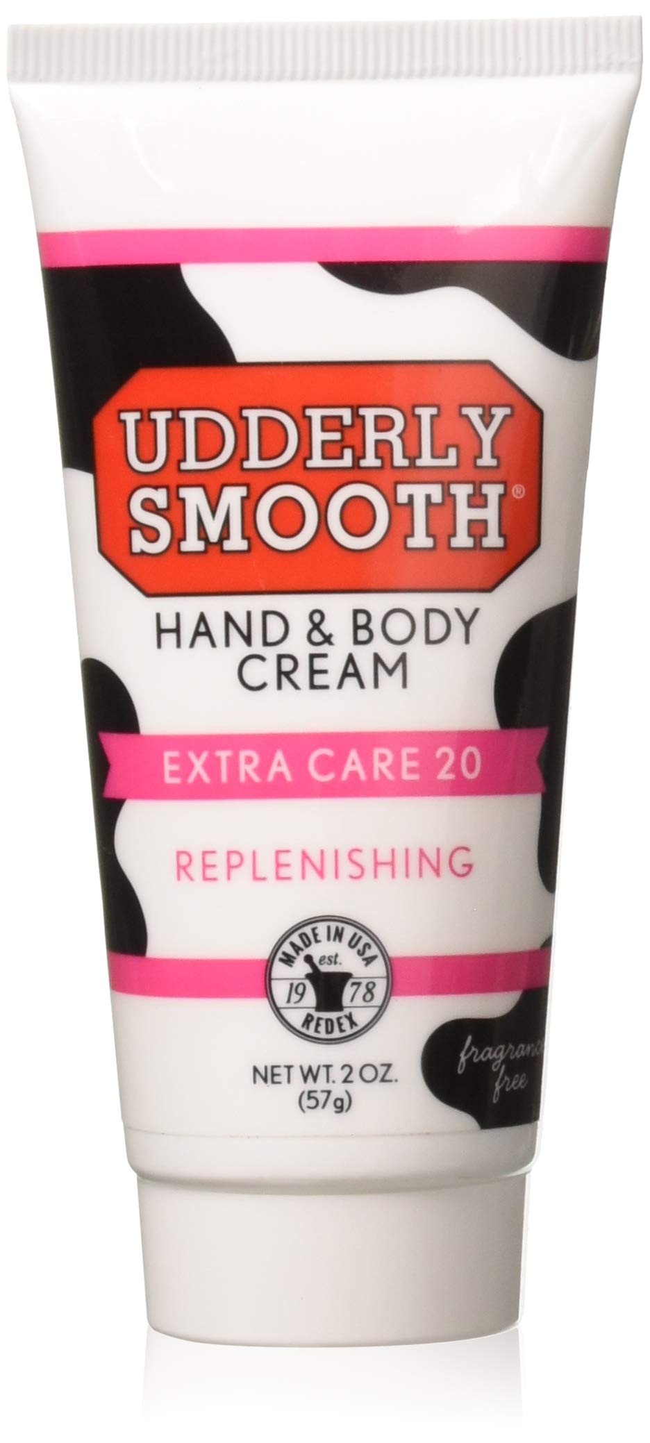 Udderly Smooth Extra Care 20 Hand and Body Cream Unscented 2oz bottle for quick moisturization.
